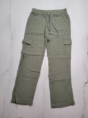 Aeropostale Olive Green Double Gauze Cotton Cargo Pants Womens L Drawstring Wais